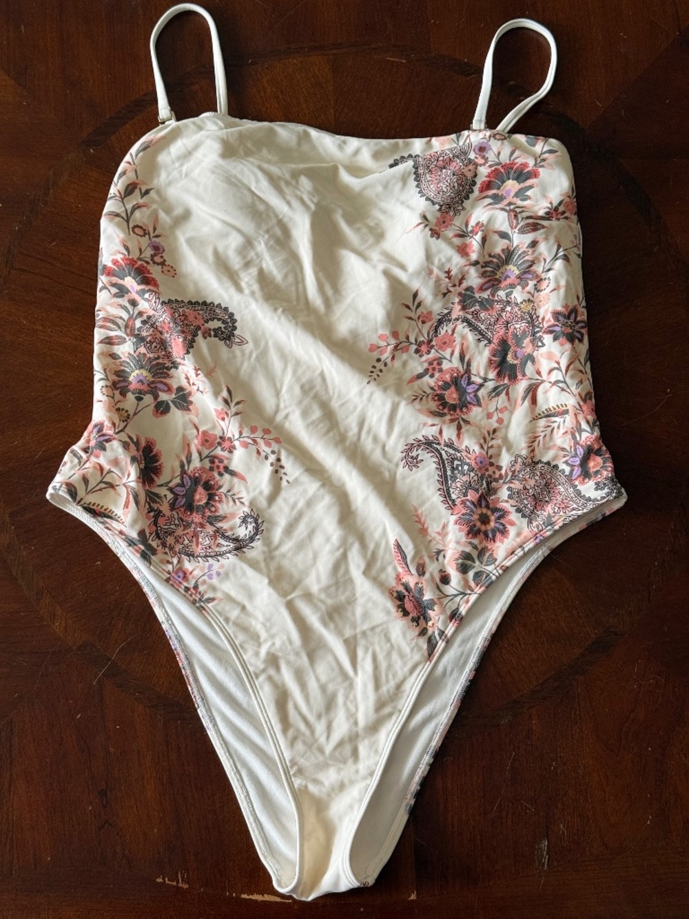 NWOT Abercrombie & Fitch Cheeky One-piece Swimsuit, Cream & Paisley Floral, XL